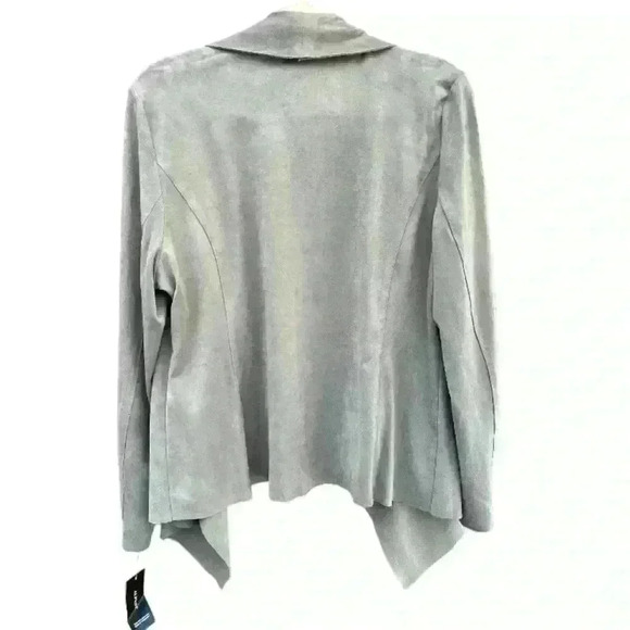 NWT Alfani women’s faux suede fly away open jacket in modern metal size L - Picture 2 of 8
